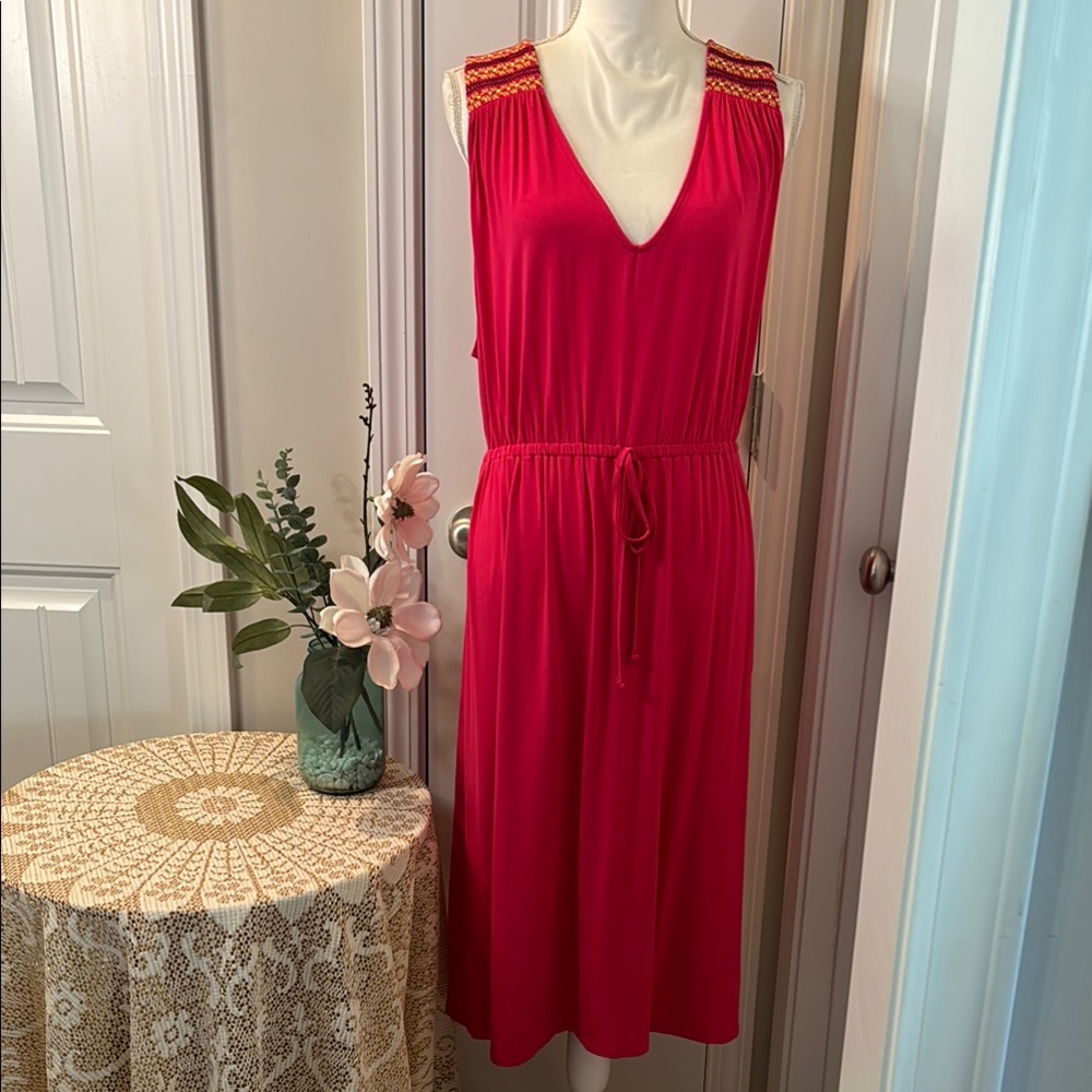 Lane Bryant Red Pink V-Neck Sleeveless Sundress Size 18
